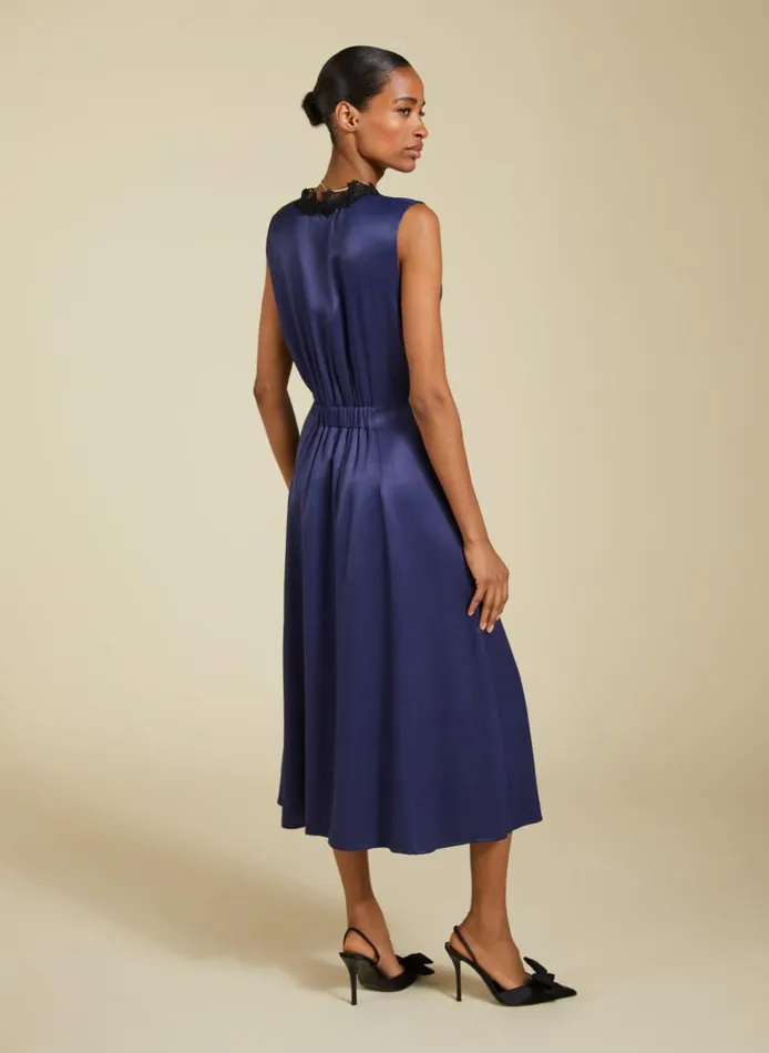 Baukjen Marcella Satin VNeck MidiDress Deep Indigo Clothing