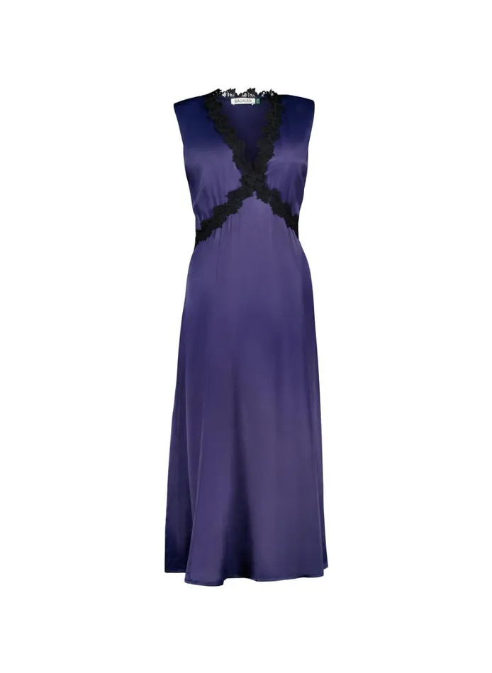 Baukjen Marcella Satin VNeck MidiDress Deep Indigo Clothing