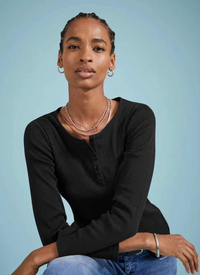 Baukjen Organic Cotton HenleyTop Caviar Black Clothing