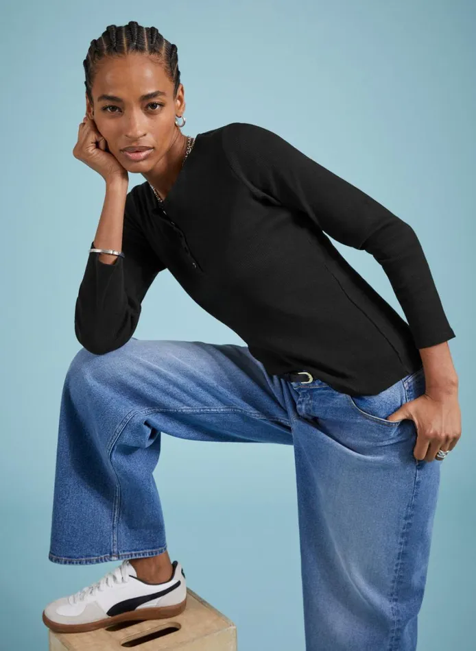 Baukjen Organic Cotton HenleyTop Caviar Black Clothing