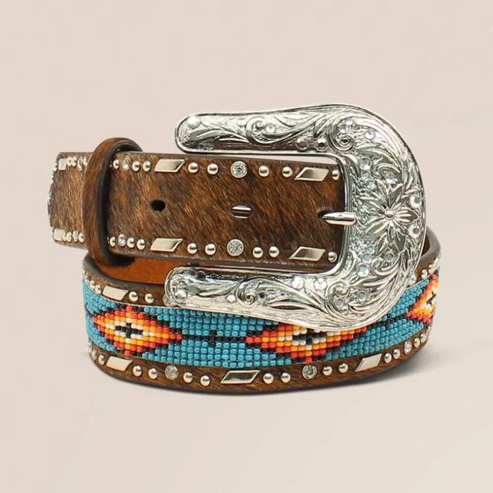 Belts Kids Ariat Southwest Beaded HairOn Belt Brown