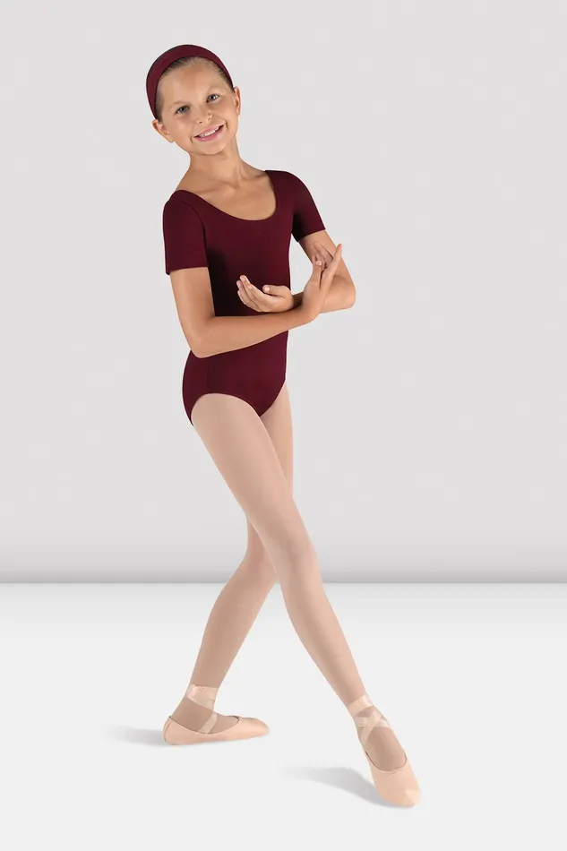 Bloch Girls Short Sleeve Round Neck Leotard Burgundy Children Basics