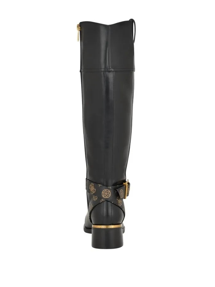 Boots and Booties Women GUESS Eveda Buckle Riding Boots Black Leather Boots and Booties Women GUESS Eveda Buckle Riding Boots Black Leather