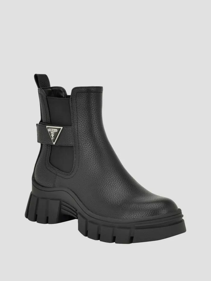 Boots and Booties Women Hensly Triangle Chelsea Bootie Black 002 GUESS