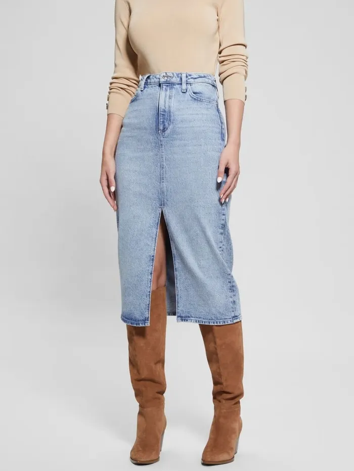 Bottoms Mila Denim Midi Skirt Shallow GUESS Women Bottoms Mila Denim Midi Skirt Shallow GUESS Women