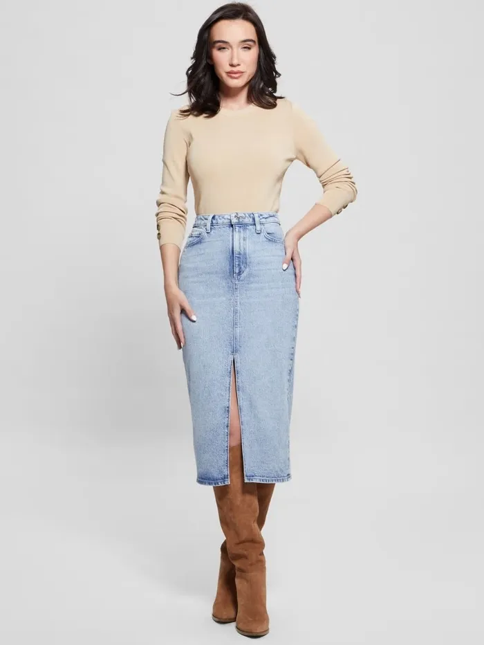 Bottoms Mila Denim Midi Skirt Shallow GUESS Women Bottoms Mila Denim Midi Skirt Shallow GUESS Women