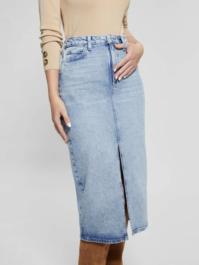 Bottoms Mila Denim Midi Skirt Shallow GUESS Women Bottoms Mila Denim Midi Skirt Shallow GUESS Women