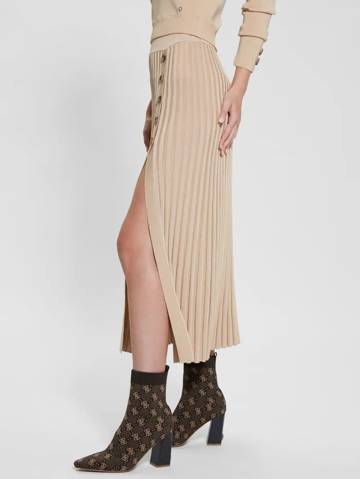 Bottoms Shopie Pleated Sweater Skirt Foamy Taupe 8211 GUESS Women Bottoms Shopie Pleated Sweater Skirt Foamy Taupe 8211 GUESS Women