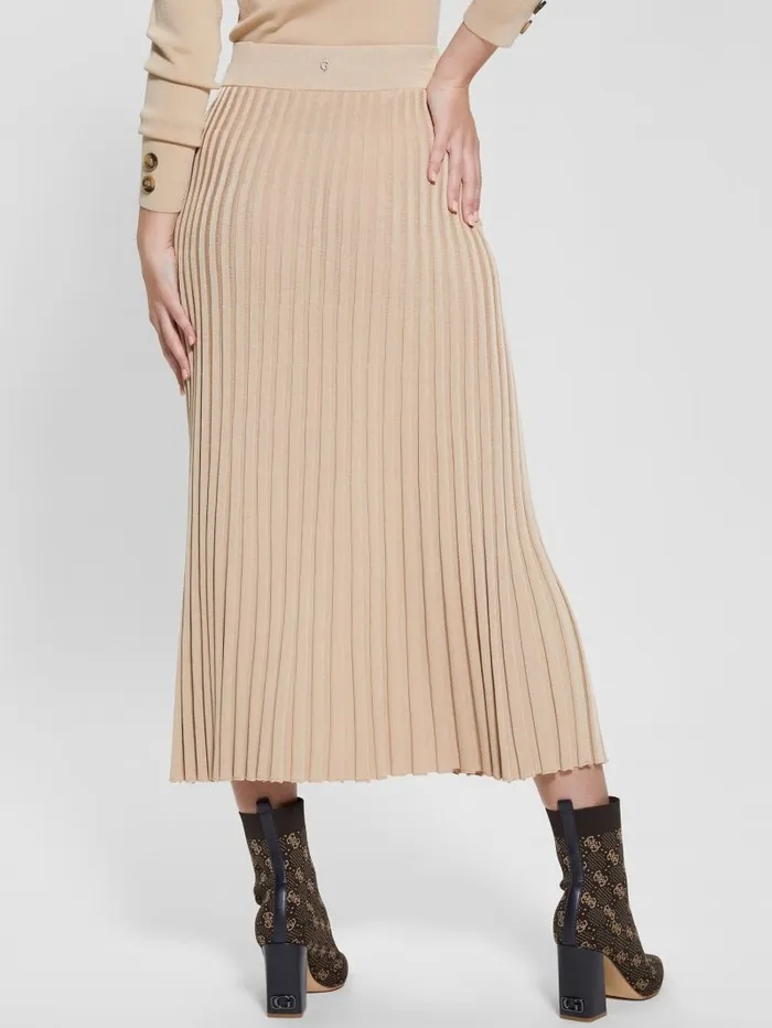 Bottoms Shopie Pleated Sweater Skirt Foamy Taupe 8211 GUESS Women Bottoms Shopie Pleated Sweater Skirt Foamy Taupe 8211 GUESS Women