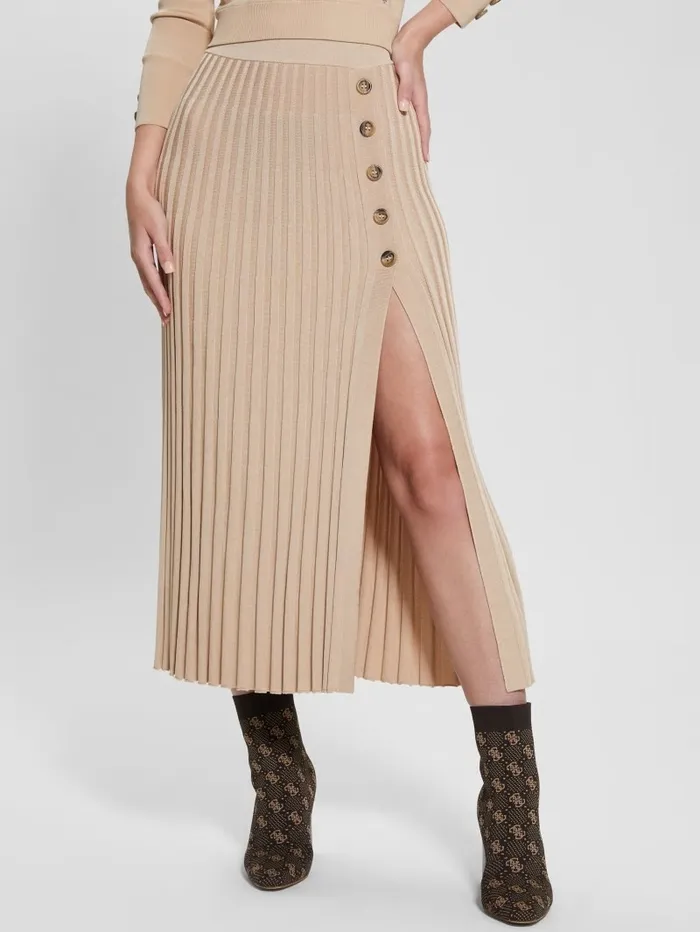 Bottoms Shopie Pleated Sweater Skirt Foamy Taupe 8211 GUESS Women Bottoms Shopie Pleated Sweater Skirt Foamy Taupe 8211 GUESS Women