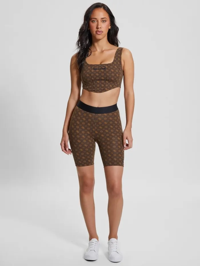 Bottoms Women GUESS Aggie Biker Shorts Aop Brown Ologram