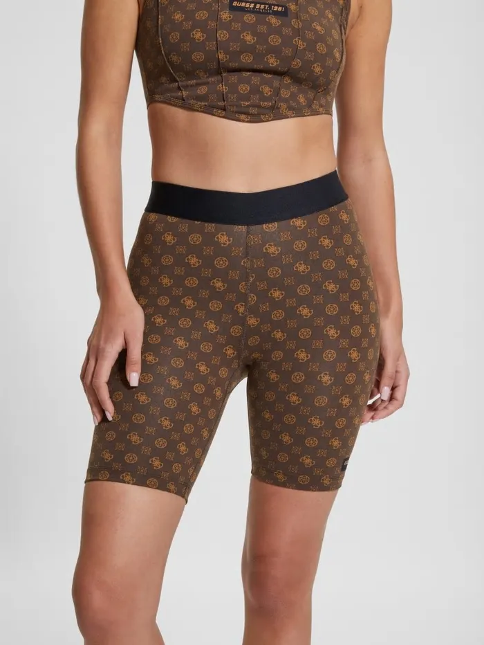 Bottoms Women GUESS Aggie Biker Shorts Aop Brown Ologram Bottoms Women GUESS Aggie Biker Shorts Aop Brown Ologram