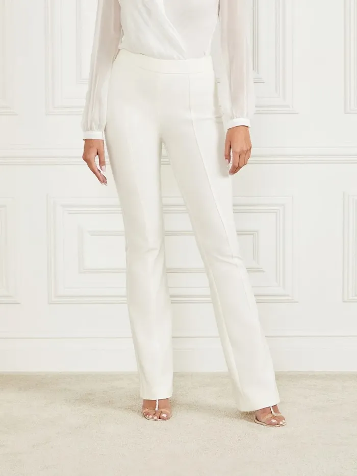 Bottoms Women GUESS Chloe Flared Pant Pale Pearl Bottoms Women GUESS Chloe Flared Pant Pale Pearl