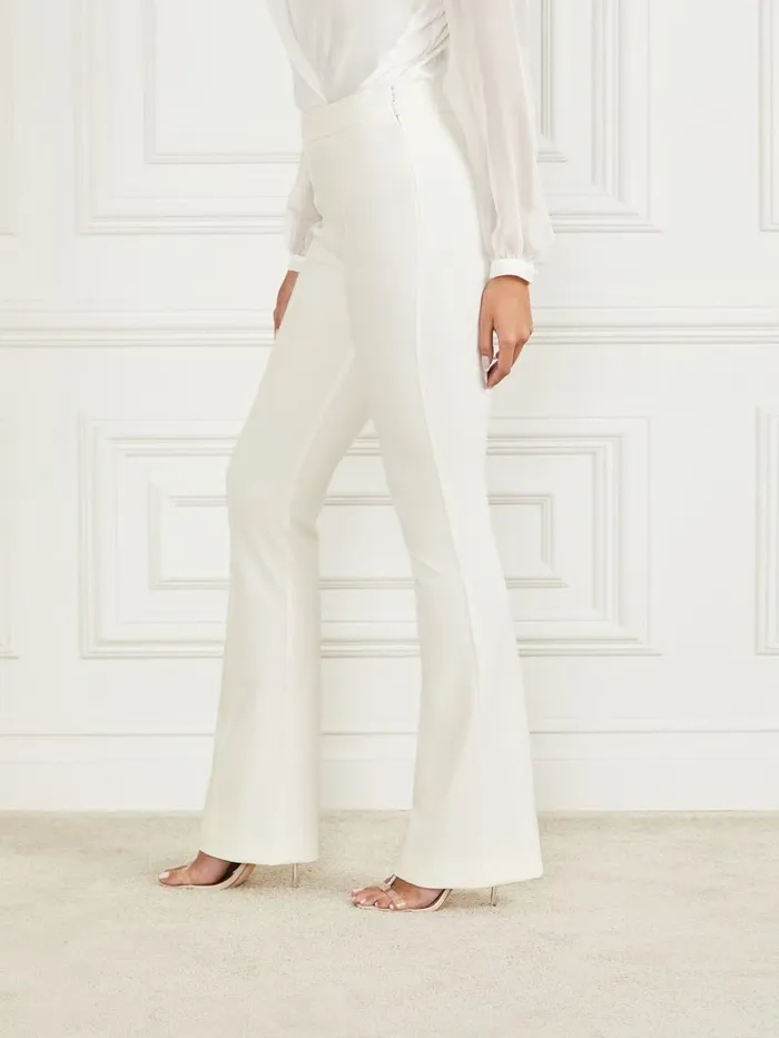 Bottoms Women GUESS Chloe Flared Pant Pale Pearl Bottoms Women GUESS Chloe Flared Pant Pale Pearl