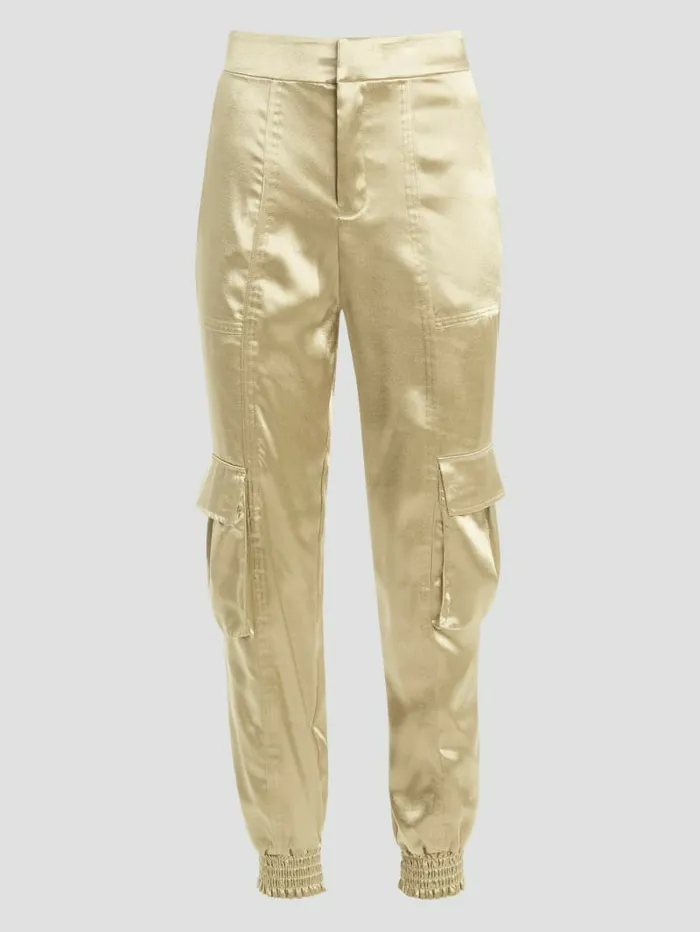 Bottoms Women GUESS Eco Soundwave Satin Cargo Pants Cemento Bottoms Women GUESS Eco Soundwave Satin Cargo Pants Cemento
