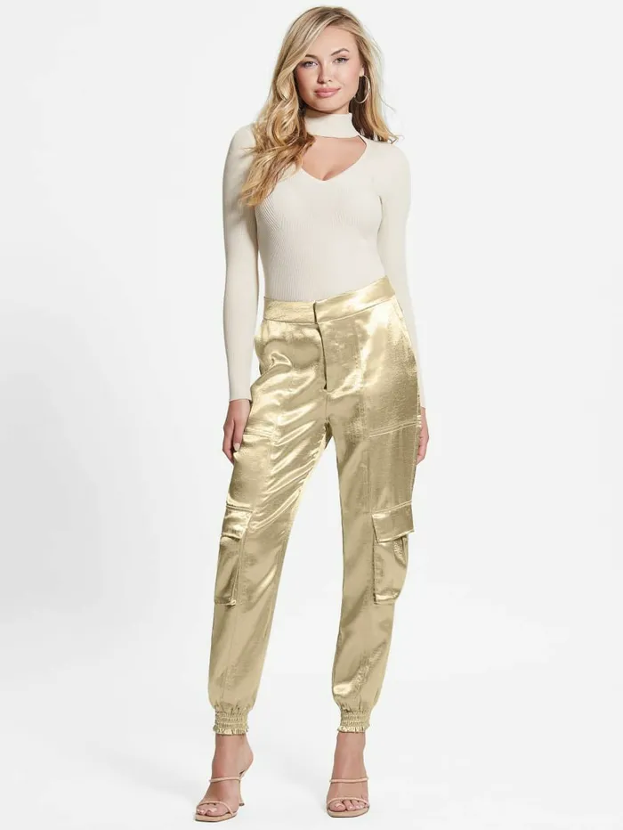 Bottoms Women GUESS Eco Soundwave Satin Cargo Pants Cemento Bottoms Women GUESS Eco Soundwave Satin Cargo Pants Cemento
