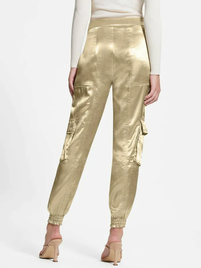 Bottoms Women GUESS Eco Soundwave Satin Cargo Pants Cemento Bottoms Women GUESS Eco Soundwave Satin Cargo Pants Cemento