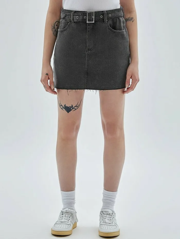 Bottoms Women GUESS GUESS Originals Belted Denim Skirt Go Washed Grey