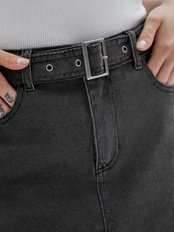 Bottoms Women GUESS GUESS Originals Belted Denim Skirt Go Washed Grey Bottoms Women GUESS GUESS Originals Belted Denim Skirt Go Washed Grey