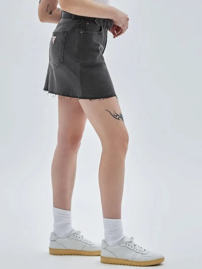Bottoms Women GUESS GUESS Originals Belted Denim Skirt Go Washed Grey Bottoms Women GUESS GUESS Originals Belted Denim Skirt Go Washed Grey