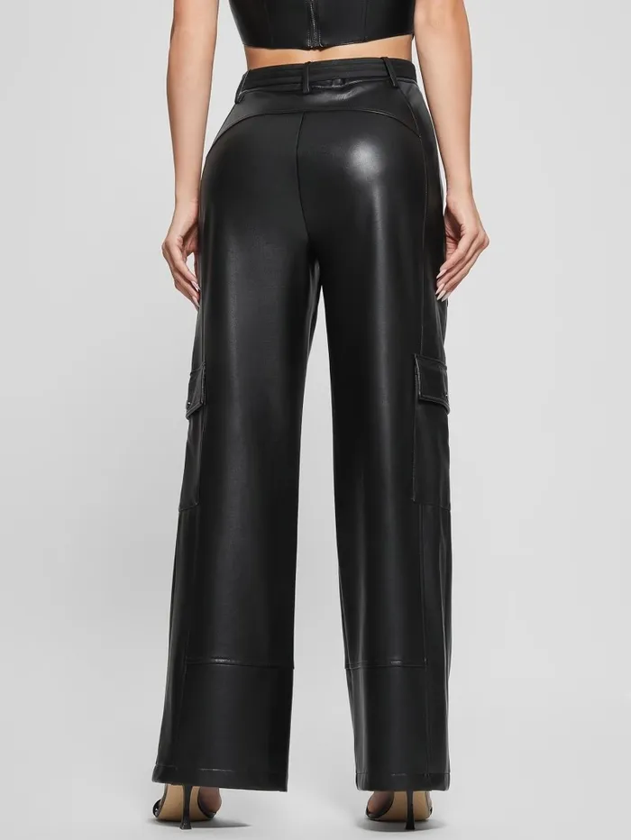 Bottoms Women GUESS Gwen FauxLeather Cargo Pants Jet Black Multi Bottoms Women GUESS Gwen FauxLeather Cargo Pants Jet Black Multi