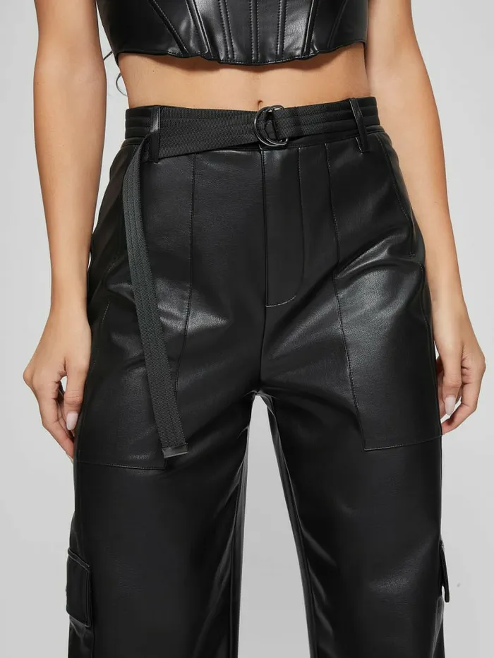 Bottoms Women GUESS Gwen FauxLeather Cargo Pants Jet Black Multi Bottoms Women GUESS Gwen FauxLeather Cargo Pants Jet Black Multi