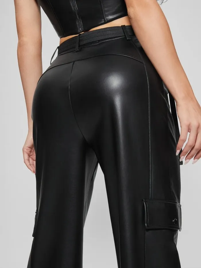Bottoms Women GUESS Gwen FauxLeather Cargo Pants Jet Black Multi Bottoms Women GUESS Gwen FauxLeather Cargo Pants Jet Black Multi