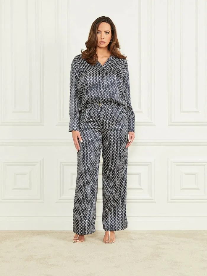 Bottoms Women New Monogram Pant New Monogram Secret Blue GUESS