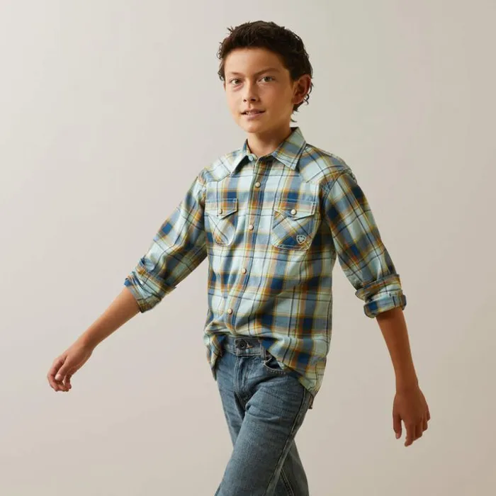 Button Down Shirts Kids Ariat Habney Retro Fit Shirt Aquatic