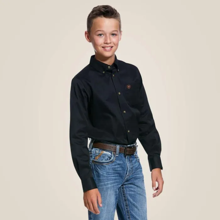 Button Down Shirts Kids Ariat Solid Twill Classic Fit Shirt Black
