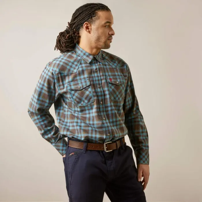 Button Down Shirts Men Ariat FR Cassidy Retro Fit Snap Work Shirt Coffee Bean