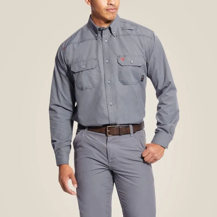 Button Down Shirts Men Ariat FR Featherlight Work Shirt Gunmetal