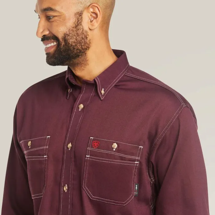 Button Down Shirts Men Ariat FR Vented Work Shirt Malbec