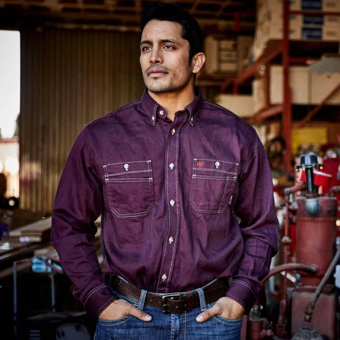 Button Down Shirts Men Ariat FR Vented Work Shirt Malbec