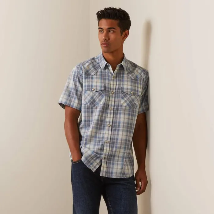 Button Down Shirts Men Ariat Halterman Retro Fit Shirt White Asparagus