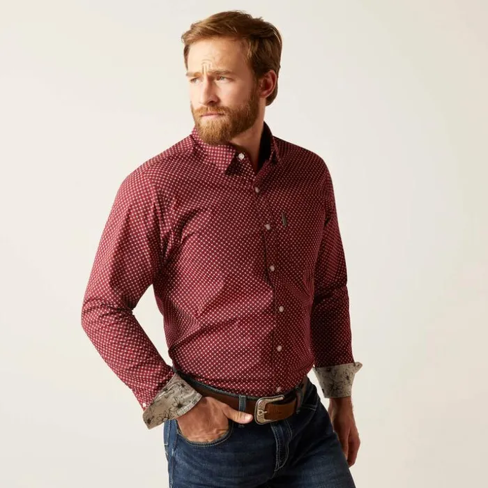Button Down Shirts Men Ariat Macoy Stretch Modern Fit Shirt Red