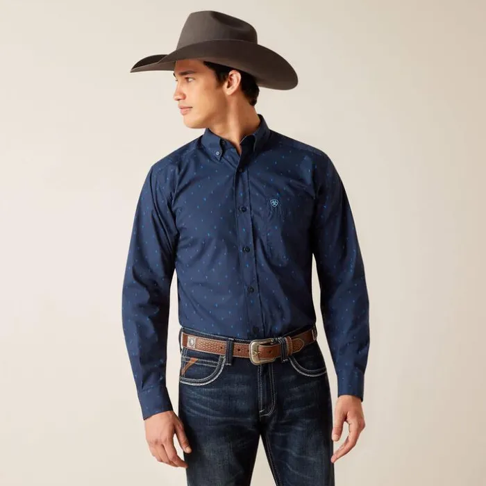 Button Down Shirts Men Ariat Pollerd Fitted Shirt Dress Blue