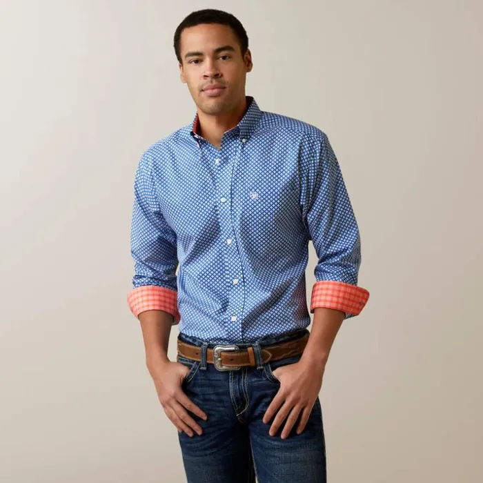 Button Down Shirts Men Ariat Wrinkle Free Wren Fitted Shirt Bright Cobalt