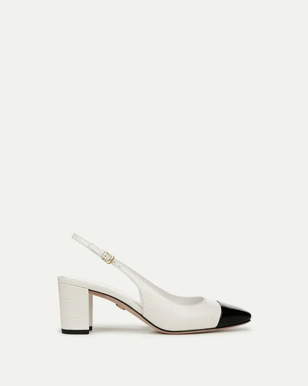 Cecile CrocEmbossed CapToe Slingback Pump Whiteandblack Women Veronica Beard Shoes