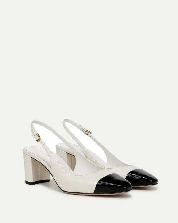Cecile CrocEmbossed CapToe Slingback Pump Whiteandblack Women Veronica Beard Shoes Cecile CrocEmbossed CapToe Slingback Pump Whiteandblack Women Veronica Beard Shoes