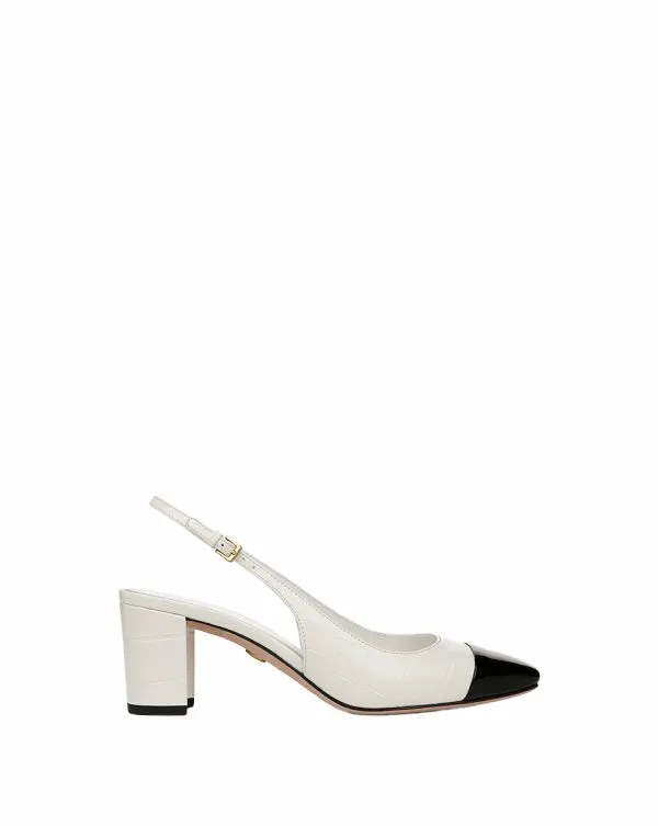 Cecile CrocEmbossed CapToe Slingback Pump Whiteandblack Women Veronica Beard Shoes Cecile CrocEmbossed CapToe Slingback Pump Whiteandblack Women Veronica Beard Shoes