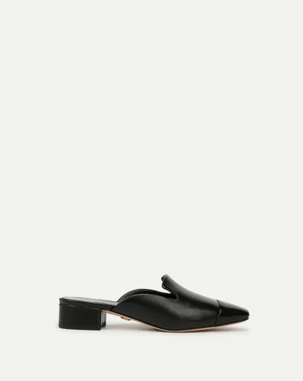 Cecile Leather CapToe Mule Blackandblack Women Veronica Beard Shoes