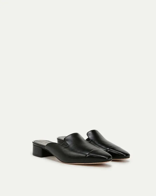 Cecile Leather CapToe Mule Blackandblack Women Veronica Beard Shoes