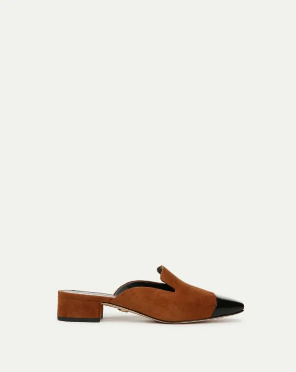 Cecile Suede CapToe Mule Caramelandblack Women Veronica Beard Shoes