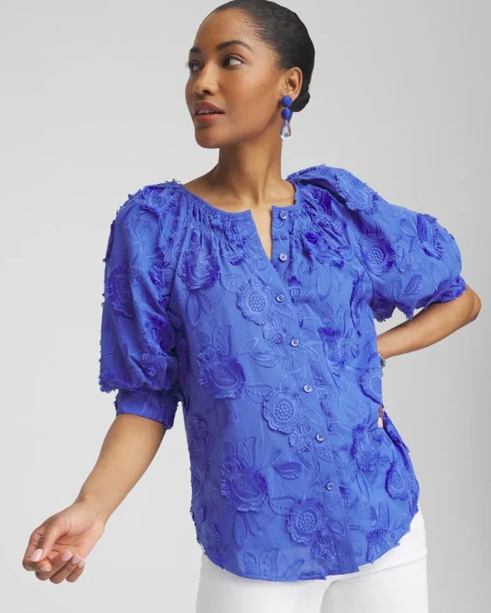Chico039s Blouses and Shirts Embellished Top Purple Nightshade 8211 Clothing