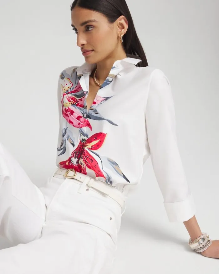Chico039s Blouses and Shirts No Iron Stretch Floral Shirt Optic White 8211 Clothing Chico039s Blouses and Shirts No Iron Stretch Floral Shirt Optic White 8211 Clothing