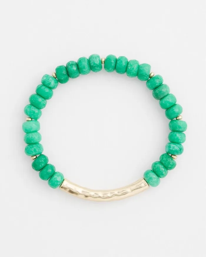 Chico039s Bracelets Jade Bead Bar Stretch Bracelet Grassy Green 8211 Shoes and Accessories