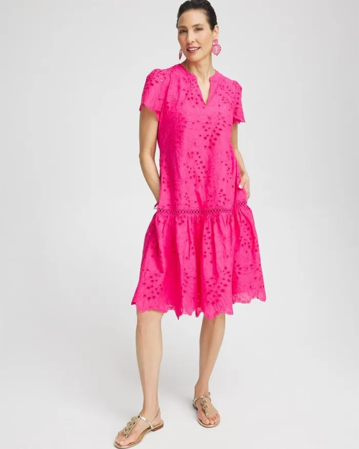 Chico039s Dresses Lace Popover Dress Pink Bromeliad 8211 Clothing