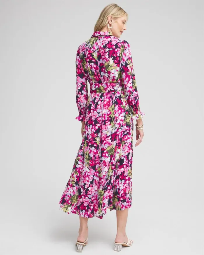 Chico039s Dresses Pink Floral Maxi Shirt Dress Multi 8211 Clothing