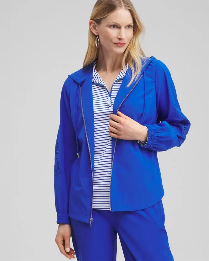 Chico039s Jackets and Coats Zenergyu00AE Neema Embroidered Jacket Intense Azure 8211 Clothing